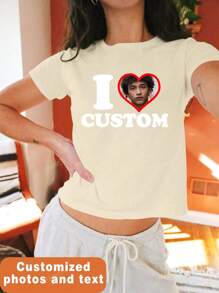Customized Clothing Shirt, Gift For Girlfriend/Wife, Valentine's Day Gift, Face Customized, Customized Printing, Customized Name, Customized Women's T-Shirt - Add Your Own Text And Images (Family Photos/Selfies/Pet Photos/Friend Photos) To Design Your Personalized Graphic T-Shirts, I Love Customized Unisex T-Shirts, Customized 90s Photo T-Shirts, Women's T-Shirts, Customized I Love T-Shirts, Customized I Love Photo Shirts, Y2K Aesthetic T-Shirts