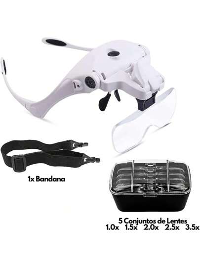Lupa de montagem na cabeça com luz LED 5 lentes de óculos intercambiáveis ​​que empilham ferramenta de ampliação profissional para estética eletrônica