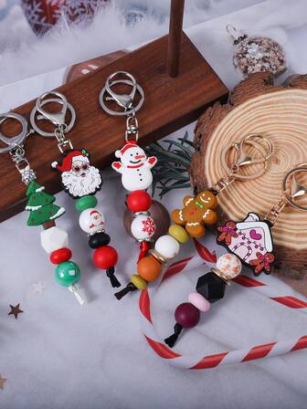 1 pieza Ornamento colgante de llavero, mochila o decoración navideña con cuentas de silicona en forma de bastón de caramelo, árbol de navidad o Papá Noel, como regalo navideño pequeño