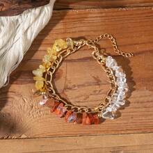 1 件波西米亚风格叠层水钻手工串珠双层手链，可调节龙虾扣金属链饰物配饰，适合女士 - 彩色 - 查看 5