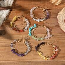 1 件波西米亚风格叠层水钻手工串珠双层手链，可调节龙虾扣金属链饰物配饰，适合女士 - 彩色 - 查看 1