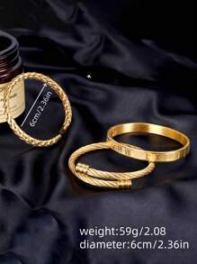 Camhanno 3 piezas de pulsera clásica de acero inoxidable con diseño romano retro y trenzado, adecuada para uso diario y como regalo para el novio en fiestas
