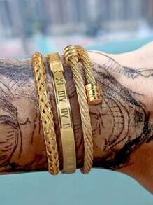 Camhanno 3 piezas de pulsera clásica de acero inoxidable con diseño romano retro y trenzado, adecuada para uso diario y como regalo para el novio en fiestas