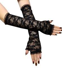 2 bucăți/Set Mănuși fără degete cu design web de păianjen, mănuși de dantelă de performanță de petrecere pentru Cosplay, recuzită pentru bal mascat, recuzită pentru jocuri de rol, decor de vacanță