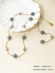 1 件经典优雅串珠锁骨链，简约人造珍珠不锈钢项链，适合女性日常佩戴，也可作为节日礼物送给朋友 - 仿珍珠串珠項鍊 - 查看 4