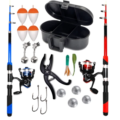 Kit Pesca Completo com 2 Varas 2 Molinetes Porta isca Pega Peixe Boia Anzol Chumbada