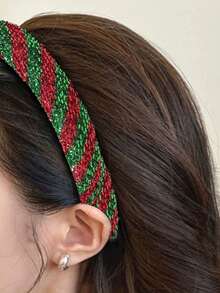 1pc Christmas Headband Striped Ribbon Bowknot Top Hairband, Shiny Tinsel Decor Party Hair Accessory For Women, Fashion Headpiece - Multicolor - View 3