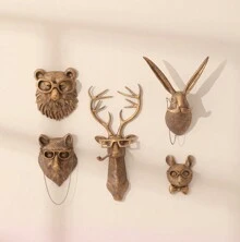 5pcs, Animal Heads Wall Decor, Faux Deer Head Mount, Animal Sculptures Wall Decor, Resin Animal Head Wall Hanging Decoration For Living Room Bedroom Kitchen Gift - Bronze - View 2