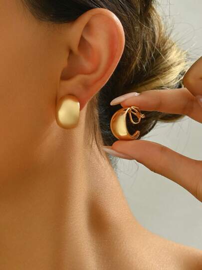 2pcs Simple Smooth C-Shaped Ear Clip, Vintage Unique Geometric Earrings For Women Without Pierced Ears