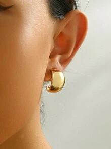 2pcs Simple Smooth C-Shaped Ear Clip, Vintage Unique Geometric Earrings For Women Without Pierced Ears - Clip - View 2