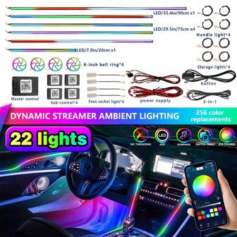 FILIPLI Universal 256 Color RGB Symphony LED Car Auto Ambient Lights Interior Hidden Colorful Decoration Atmosphere Lamp APP Remote Acrylic Strip Colorful Lights Available Time Up To 100,000 Hours