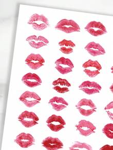 Beauty Sticker 1 件防水防汗临时红唇纹身贴纸，可持续 2-3 天，适合男女在派对上使用 - 紅色 - 查看 4