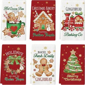 2 Pcs Kitchen Towels Dishcloths Xmas Gingerbread Man Dish Towels Funny Hot Cocoa Cookie Bake Theme Absorbent Hand Towels Housewarming Gifts For Kitchen Holiday Cooking