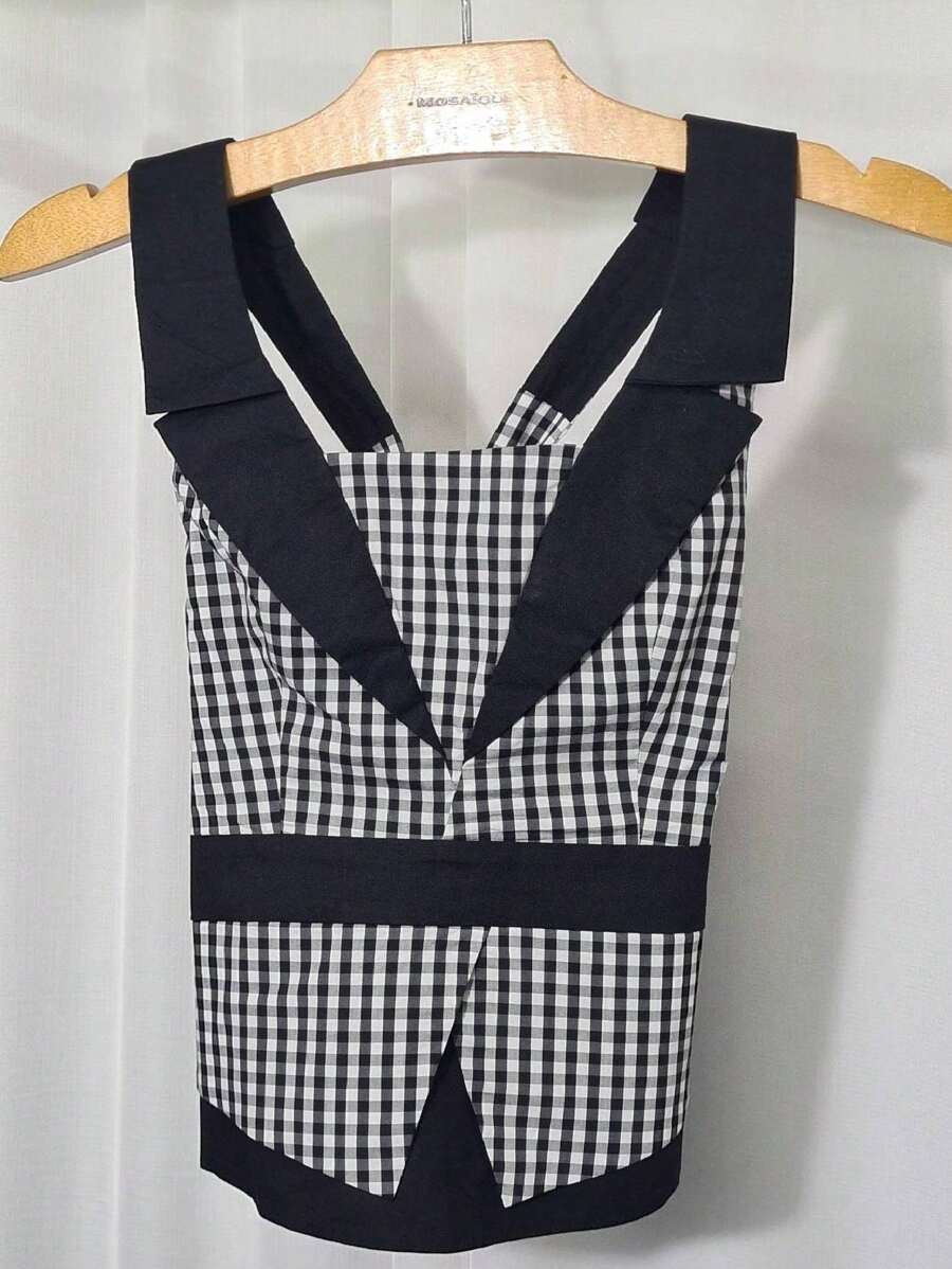 Plaid Halter Top - 黑色 - 查看 1