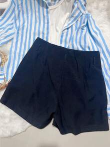 Women's Plain Marrant Shorts With Belt - 黑色 - 查看 3