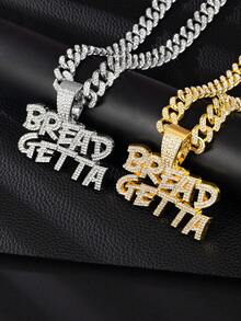 全新冰晶双排“BREAD GETTA”吊坠项链，不锈钢链，男女通用时尚派对珠宝配饰 - 多款 - 查看 2