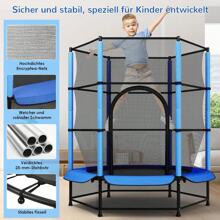 Trampoline Outdoor Ø 140cm X162cm, Trampoline Indoor Children With Net, Zipper, Protective Ground Net Garden Trampoline Up To 45 Kg, Children's Trampoline For 3 Years - 藍色 - 查看 3