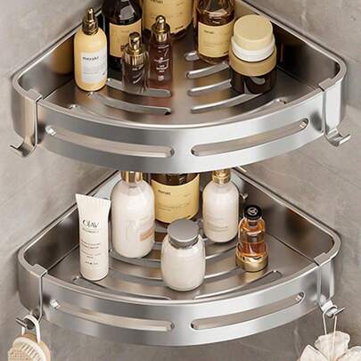 1 pieza Organizador de almacenamiento de baño montado en la pared de acero inoxidable (estilo de gancho aleatorio) Decoración de baño para el hogar Accesorios de baño Organizador de baño Decoración de otoño Regreso a la escuela