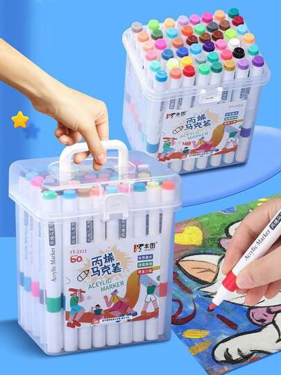 1盒丙烯酸藝術筆，防水快干水彩筆，適用於繪畫、塗鴉、教師和學校使用