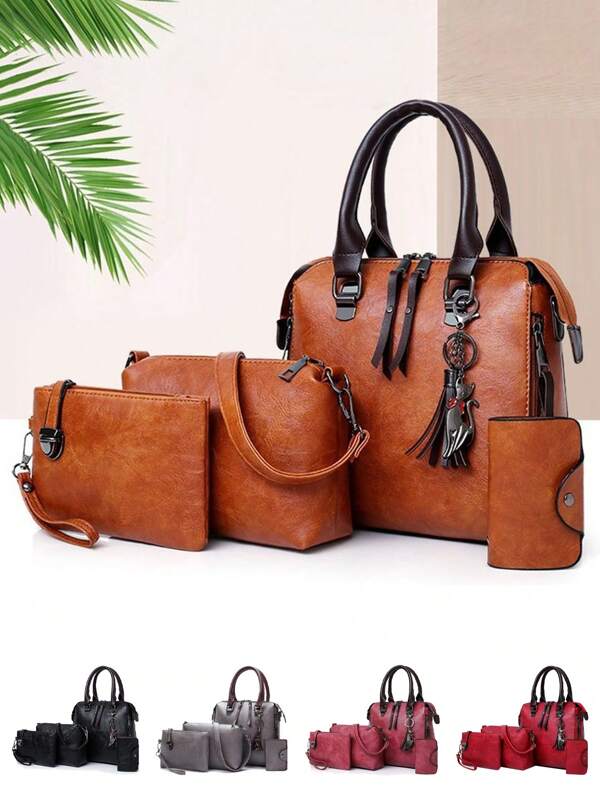 Juego de 4 piezas de Bolso bandolera decorativo de tendencia, bolso cuadrado de calle fresco, bolso de hombro con monedero pequeño para mujeres con bolsa de mano de gran capacidad, bolsa de hombro, bolsa de mensajero y pequeña billetera, juego de bolsas escolares portátil clásico informal para mujeres adolescentes y estudiantes universitarias, trabajadoras de cuello blanco, colegio, perfecto para la oficina y la escuela primaria