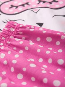 Girls Summer Pajamas With Owl Blouse And Shorts - Bụi hồng - Xem 4