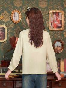 Spring Elegant Chinese Style Apricot Satin Asymmetric Standing Collar Embroidery Jacquard Knot Button For Chinese New Year Modern Hanfu Tops