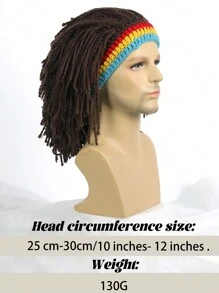 趣味编织假发帽，男女通用针织假发帽，手工钩编辫子帽，男女皆宜，保暖冬季时尚帽，派对帽 - 深棕色 - 查看 10