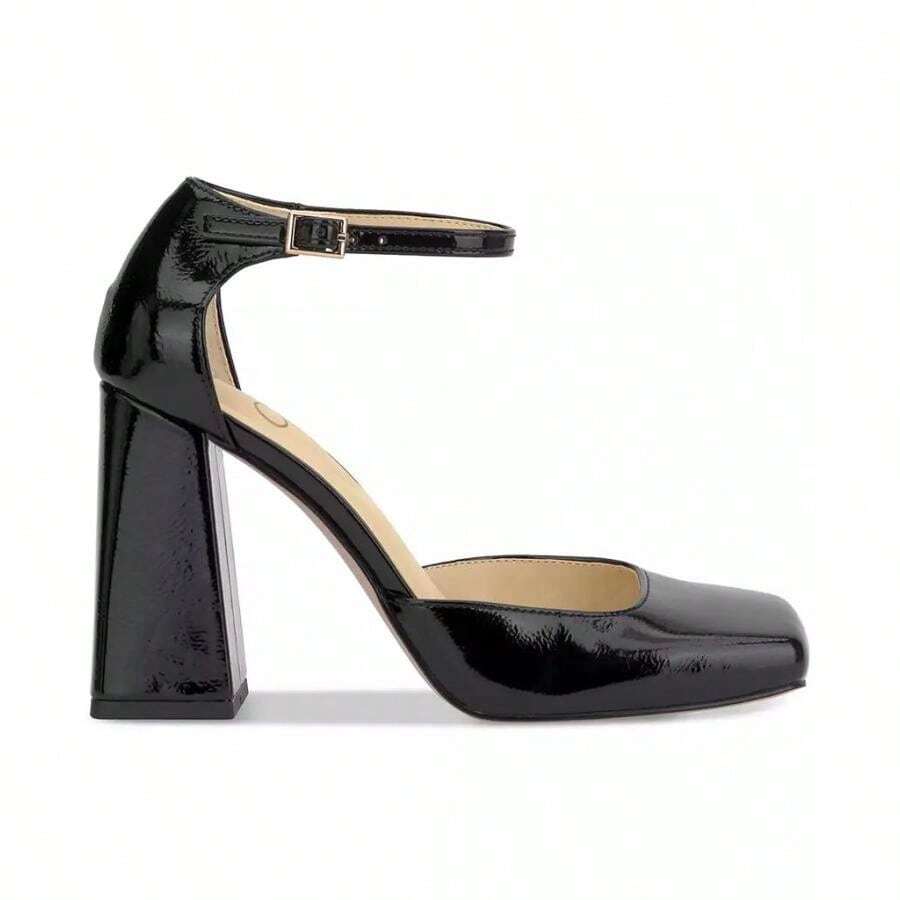 Jessica Simpson Women's Lollah Block-Heel Ankle-Strap Pumps - 黑色漆皮 - 查看 1