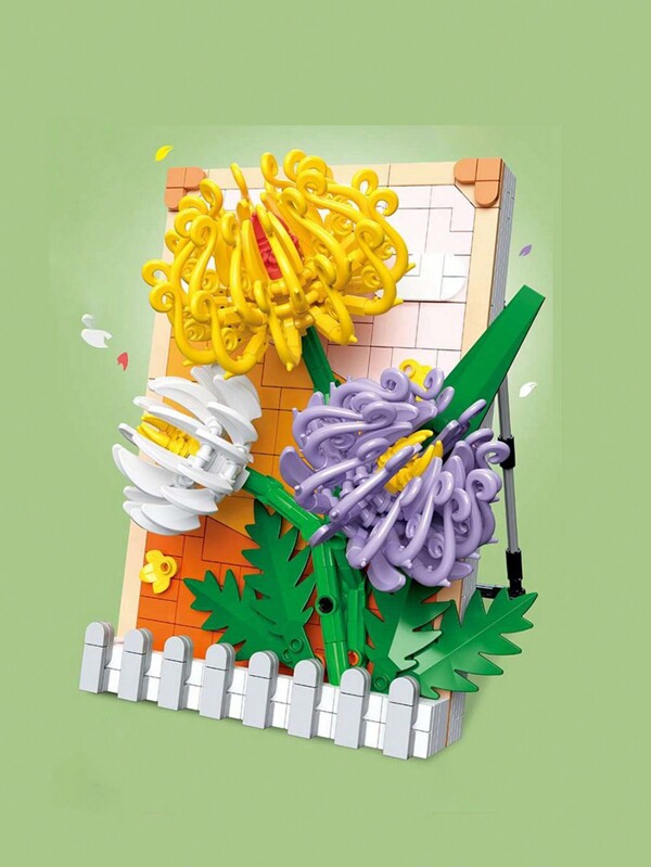 1 conjunto de blocos de construção de flores adultas, blocos de construção de plantas artificiais, moldura de pintura, adequado para decoração de parede de mesa de escritório em casa, brinquedos de descompressão para adultos