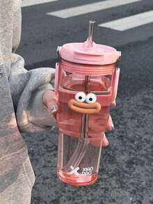 1 件简约夏季风格大容量塑料杯带手柄，车载便携式饮水杯带吸管 - 彩色 - 查看 11