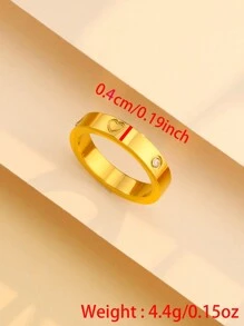 1 pieza Anillo de amor clásico de 5 mm de ancho, juego de anillos de pareja con circonita cúbica redonda con forma de corazón, de acero inoxidable dorado, para mujer, Día de San Valentín - Dorado - Ver 5