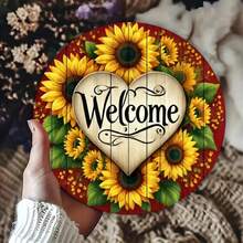 1 tấm trang trí tường bằng kim loại hình tròn phong cách cổ điển với thiết kế vòng hoa hướng dương, biển treo bằng kim loại 8x8 inch cho gia đình, quán cà phê, quán bar, nhà hàng, trang trí nhà để xe, vị trí lỗ ngẫu nhiên - Nhiều màu - Xem 7