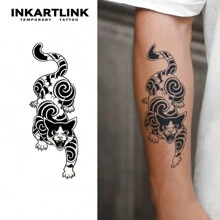 INKARTLINK 革命性技术纹身，半永久纹身，猫，逼真纹身，心形纹身，临时纹身，假纹身，防水，真实纹身外观，小众设计纹身，果汁纹身，植物纹身 - 黑色 - 查看 2