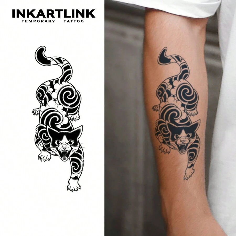 INKARTLINK 革命性技术纹身，半永久纹身，猫，逼真纹身，心形纹身，临时纹身，假纹身，防水，真实纹身外观，小众设计纹身，果汁纹身，植物纹身
