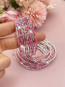 10pcs/Pack Ultra- Multi-Color Bead Tennis Bracelets With Crystal Decor For Women, Include Pink, Blue, Green, Gray, White, Purple - Bracelet Set - View 7