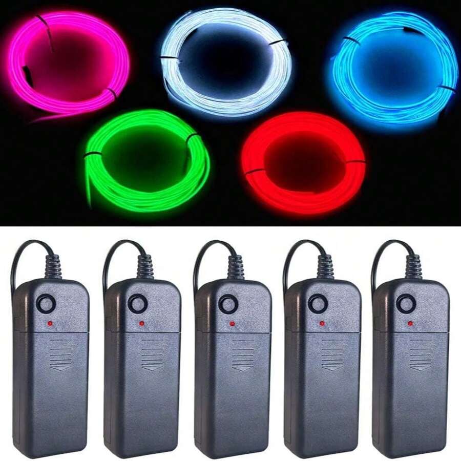 Balabaxer Bộ 5 dây EL dài 9ft với nhiều màu sắc khác nhau có hộp đựng pin di động, có thể sử dụng cho tiệc gia đình KTV, lễ hội âm nhạc và các dịp khác, có thể gắn trên quần áo để nhảy, nhẹ và tuyệt đẹp - Nhiều màu - Xem 1