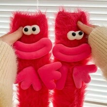 1 Pair Ultra Thick Thermal Lined Socks, Unisex Casual Sports Socks For Winter, Snow Socks, Warm Thermal Mid-Calf Socks, Funny Face Plush Long Tube Slippers Socks, Extra Thick Sleep Socks, Cute Furry Snow Socks, Thick Warm Floor Socks, Fluffy Couple Socks, Adorable Warm Socks, Creative Gift For Family And Friends