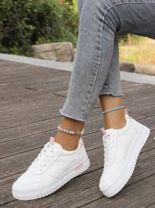 2024春夏新款透气时尚帆布鞋，女学生平底真皮休闲运动鞋 - 粉色 - 查看 4