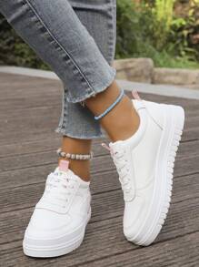 2024春夏新款透气时尚帆布鞋，女学生平底真皮休闲运动鞋 - 粉色 - 查看 7