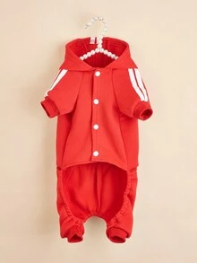 1 chiếc áo hoodie nỉ trơn màu cho thú cưng, thiết kế sọc dọc dành cho chó và mèo - Đỏ - Xem 4