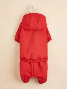 1 chiếc áo hoodie nỉ trơn màu cho thú cưng, thiết kế sọc dọc dành cho chó và mèo - Đỏ - Xem 6
