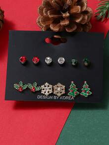 Bộ 12 bông tai Giáng sinh Châu Âu & Mỹ, Cây thông Noel màu đỏ, trắng và xanh lá cây, Bộ bông tai bông tuyết, Quà tặng năm mới - Bông tai đính kim cương Giáng sinh - Xem 3