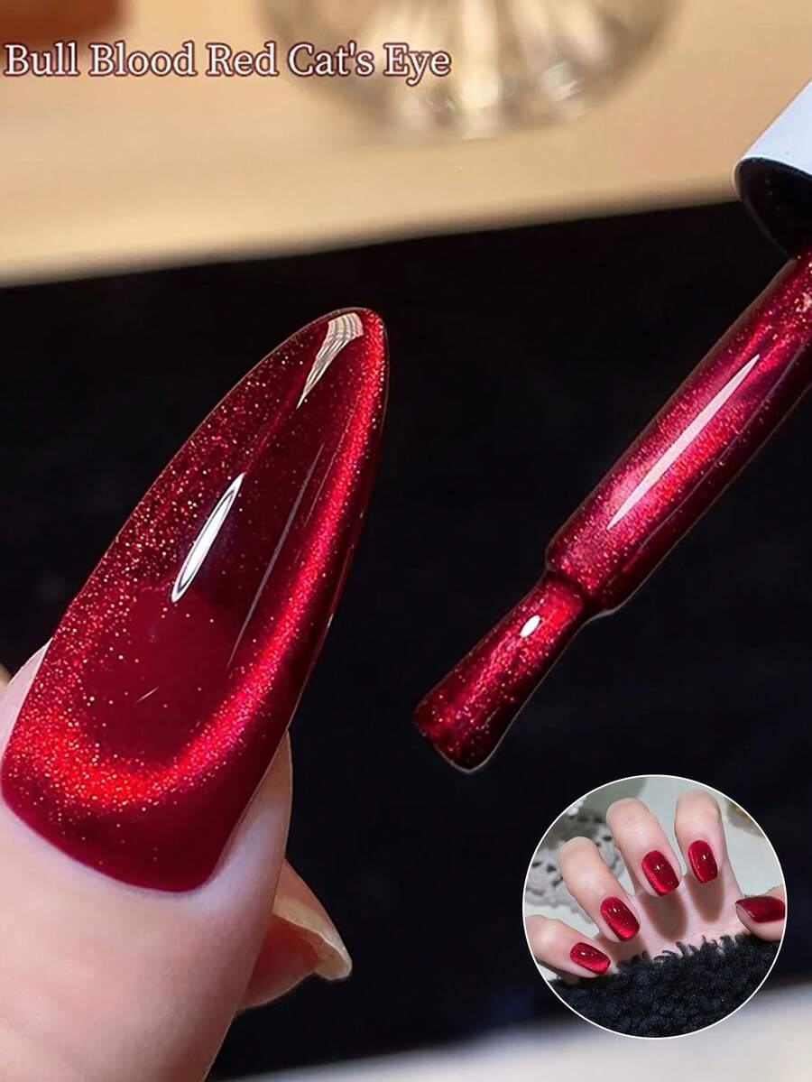 MISS SHAKA 10ml Autumn Winter Red Cat Eye Gel Nail Polish 2024 New Red White Dopamine Nail Shop