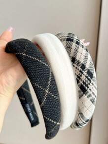 1pc Autumn/Winter New Retro Plaid Color Block Fabric Padded Headband Wide Headwrap Hair Accessories,Hairband,Hair Hoop Headbands