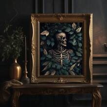 1 pièce Affiche art squelette de feuilles botaniques de style gothique sans cadre. Peinture vintage sombre, académie sombre, idéal pour dortoir, appartement, salon, chambre, décoration de la maison