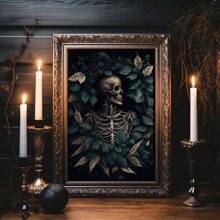 1 pièce Affiche art squelette de feuilles botaniques de style gothique sans cadre. Peinture vintage sombre, académie sombre, idéal pour dortoir, appartement, salon, chambre, décoration de la maison