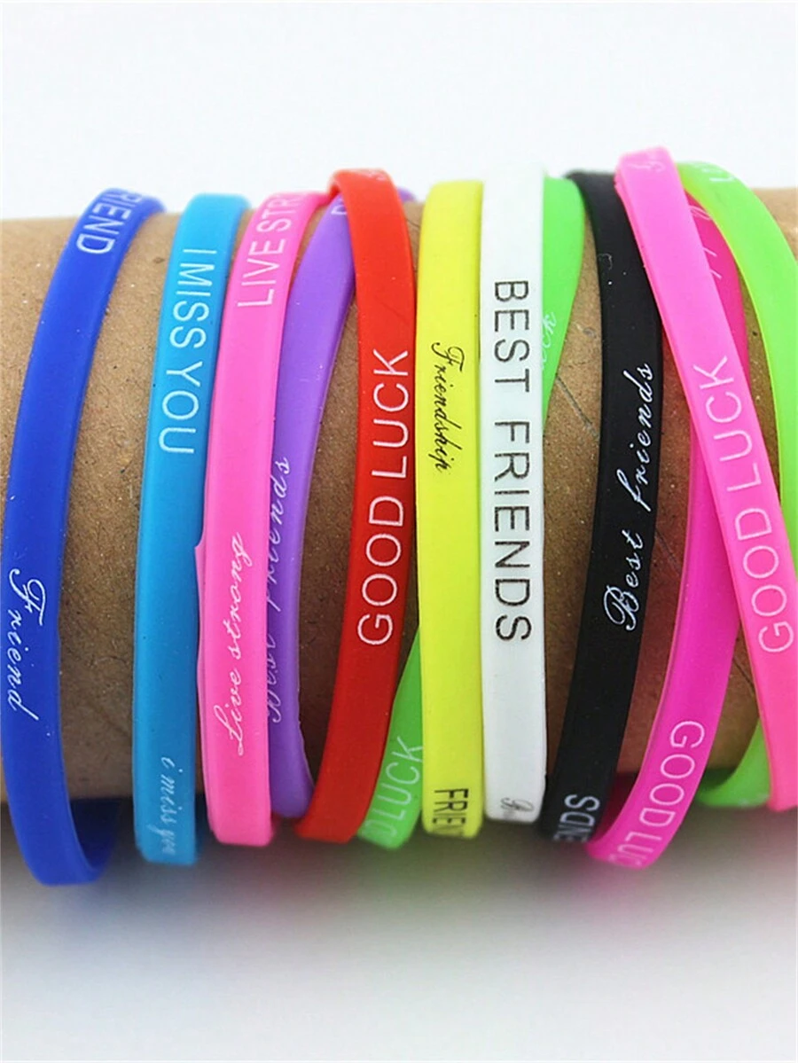 12 chiếc vòng tay silicon rộng 5mm, vòng tay cao su thể thao in chữ nhiều màu - Nhiều màu - Xem 1
