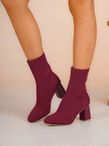 New Elegant Women Party/Holiday Season Knitted Burgundy Mid-Calf High Heel Boots, Breathable Nude High Fashion Shoes, Comfortable Wear, Spring/Summer/Autumn/Winter,Match Leggings