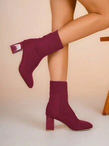 New Elegant Women Party/Holiday Season Knitted Burgundy Mid-Calf High Heel Boots, Breathable Nude High Fashion Shoes, Comfortable Wear, Spring/Summer/Autumn/Winter,Match Leggings