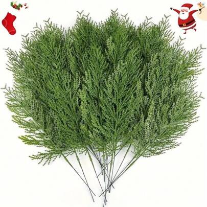 50 PCS Of 34cm/13.5inch Artificial Simulation Green Plants - Pine And Cypress Leaves, Pine Needles, Wreaths, Flower Arrangement Accessories, Artificial Tree Branches - Suitable For Outdoor, Indoor, Living Room Decoration - Festive Decorations - Plastic Material - Winter Season - Exhibition Use - Hanging Placement - No Container Included, Valentine Day, Gift Gifts Birthday Graduation Home Decor Christmas Decorations Christmas